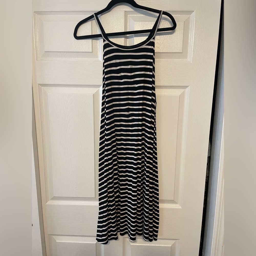 Black and White Striped Midi Tank Dress